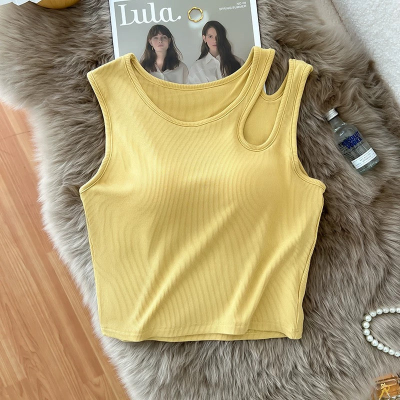 Naisi Shoulder Cut Out Built In Bra Crop Top